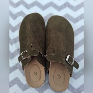 Olive Green Suede Slip-On Clogs